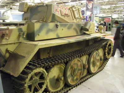 PzII Luchs
The Lynx was larger than the Ausf. G in most dimensions (length 4.63 m; height 2.21 m; width 2.48 m). It was equipped with a six speed transmission (plus reverse), and could reach a speed of 60 km/h with a range of 290 km. The FuG12 and FuG Spr a radios were installed, while 330 rounds of 20 mm and 2,250 rounds of 7.92 mm ammunition were carried. Total vehicle weight was 11.8 tonnes.
