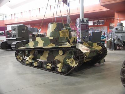 Vickers Mk E Tank
The Vickers 6-Ton Tank or Vickers Mark E was a British light tank designed as a private project at Vickers. It was not purchased by the British Army, but was picked up by a large number of foreign armed forces and was copied almost exactly by the Soviets as the T-26. It was also the direct predecessor of the Polish 7TP tank. By the start of World War II it was the second most common tank design in the world after the Renault FT.
