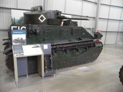 Medium Tank Mk II
The Vickers Medium Mark II and its predecessor the Vickers Medium Mark I replaced some of the Mark V heavy tanks. Both tanks equipped the Royal Tank Regiments until they were phased out starting in 1938. In November 1939, some Medium Mark IIs were sent to Egypt for experiments being conducted by Major-General Sir Percy Hobart and his Mobile Division (Egypt), but the Vickers Mediums in Egypt were also phased out before Italy declared war in June 1940. The Mediums were used for initial instruction in driver training.
