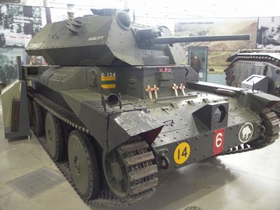 Mk IV A13 Mk II
The Tank, Cruiser, Mk IV (A13 Mk II) was a British cruiser tank of the Second World War. It followed directly on from the Tank, Cruiser, Mk III (A13 Mk I). The first Mk IVs were Mk IIIs with extra armour fitted to the turret. Later Mk IVAs were built with the complete extra armour.
