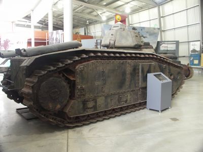 Char B 
The Char B1 was a French heavy tank manufactured before World War II.
The Char B1 was a specialised heavy break-through vehicle, originally conceived as a self-propelled gun with a 75 mm howitzer in the hull; later a 47 mm gun in a turret was added, to allow it to function also as a Char de Bataille, a "battle tank" fighting enemy armour, equipping the armoured divisions of the Infantry Arm
