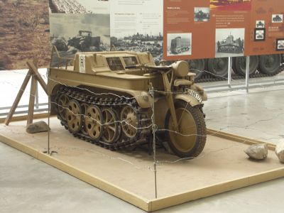 Kettenrad
The SdKfz 2, better known as the Kleines Kettenkraftrad HK 101 or Kettenkrad for short (Ketten = tracks, krad = military abbreviation of the German word Kraftrad, the administrative German term for motorcycle), started its life as a light tractor for airborne troops.
