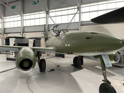 Me262 
The Messerschmitt Me 262, nicknamed Schwalbe (German: "Swallow") in fighter versions, or Sturmvogel (German: "Storm Bird") in fighter-bomber versions, is a fighter aircraft and fighter-bomber that was designed and produced by the German aircraft manufacturer Messerschmitt. It was the world's first operational jet-powered fighter aircraft.
