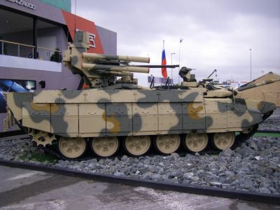 The BMPT "Ramka"
The BMPT "Ramka" ("Tank Support Fighting Vehicle") is a new Russian armored vehicle designed to support tank and infantry operations, primarily in urban areas.
This vehicle is sometimes nicknamed the "Terminator". A small number were delivered to the Russian army for evaluation beginning in 2005. The BMPT is based on the chassis of the T-72 
