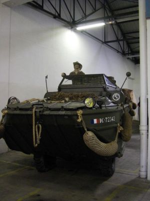 DUKW
The DUKW (colloquially known as Duck) is a six-wheel-drive amphibious modification of the 2-ton capacity CCKW trucks used by the U.S. military in World War II. Designed by a partnership under military auspices of Sparkman & Stephens and General Motors Corporation (GMC), the DUKW was used for the transportation of goods and troops over land and water.
