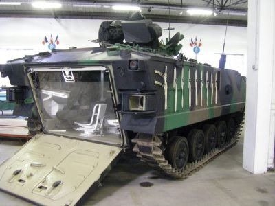 AMX 10P
The AMX-10P is a French infantry fighting vehicle. It was developed after 1965 to replace the AMX-VCI in French service; the first prototypes were completed in 1968. It has NBC protection and amphibious capabilities, with hydro jets to swim in water
