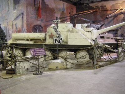 SU 100
The SU-100 (Samokhodnaya ustanovka 100) was a Soviet tank destroyer armed with a powerful[1] 100 mm anti-tank gun in a fixed superstructure. It was used extensively during the last year of World War II and saw service for many years afterwards with the armies of Soviet allies around the world.
