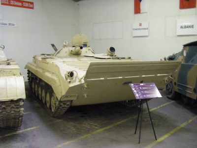 BMP 1
The BMP-1 is a Soviet amphibious tracked infantry fighting vehicle. BMP stands for Boyevaya Mashina Pekhoty 1 (Russian: Боевая Машина Пехоты 1; БМП-1), meaning "infantry fighting vehicle".[11] The BMP-1 was the first mass-produced infantry fighting vehicle (IFV) of USSR.[8][12] It was called the M-1967, BMP and BMP-76PB by NATO before its correct designation was known.[13][14]

The Soviet military leadership saw any future wars as being conducted with nuclear, chemical and biological weapons and a new design combining the properties of an armored personnel carrier (APC) and a light tank like the BMP would allow infantry to operate from the relative safety of its armoured, radiation-shielded interior in contaminated areas and to fight alongside it in uncontaminated areas. It would increase infantry squad mobility, provide fire support to them, and also be able to fight alongside main battle tank
