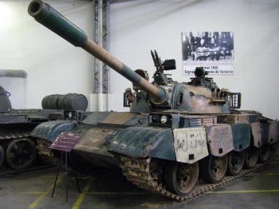 T55
The T-54 and T-55 tanks are a series of Soviet main battle tanks introduced just as the Second World War ended. The first T-54 prototype appeared in March 1945 and entered full production in 1947. It became the main tank for armoured units of the Soviet Army, armies of the Warsaw Pact countries, and many others. T-54s and T-55s were involved in many of the world's armed conflicts during the late 20th century.

The T-54/55 series eventually became one of the most-produced tank in military history. Estimated production numbers for the series range from 86,000 to 100,000. They were replaced by the T-62, T-64, T-72, T-80, and T-90 in the Soviet and Russian armies, but remain in use by up to 50 other armies worldwide, some having received sophisticated retrofitting.
