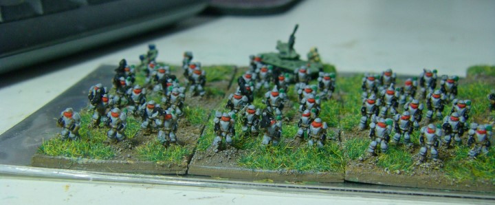 6mm, 1/300th, 1/300 Sci Fi GZG, Ground Zero Games NAC Power Armour being painted